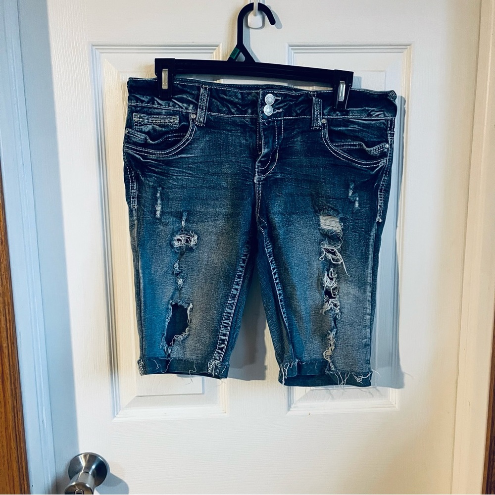 Amethyst Jeans Women's Distressed Blue Jean Shorts